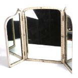 A vintage three section mirror. The frame painted cream with carved and moulded decoration, H65.