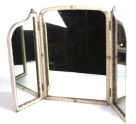 A vintage three section mirror. The frame painted cream with carved and moulded decoration, H65.