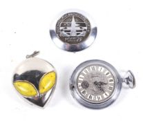 An 'Alien' pocket/pendant lighter and a Russian nickel hunter cased keyless pocket watch.