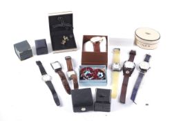 A collection of costume jewellery and six various watches.