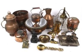 A collection of assorted copper and brassware.