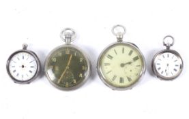 Four fob and pocket watches, one military issue.
