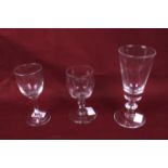 Three late 19th early 20th century wine glasses. Max.