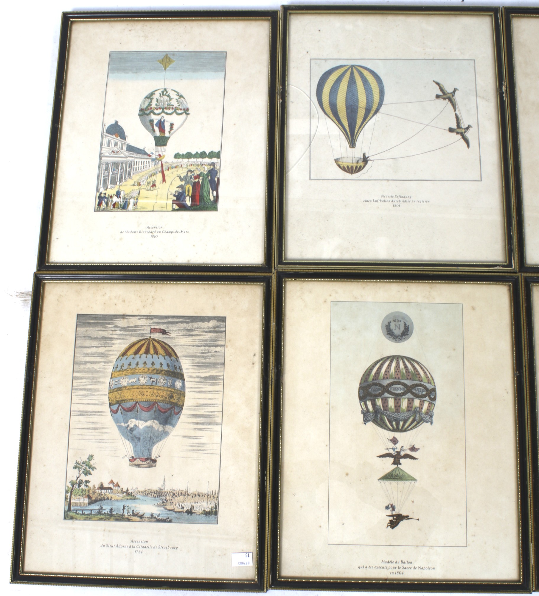 Hot air balloon interest, set of eight coloured re print coloured prints. Framed and glazed. - Image 2 of 3