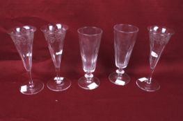 A group of five late Victorian Champagne flute drinking glasses. Comprising (3+2) Max.