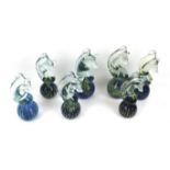 Seven Mdina Maltese glass paperweights. Modelled as horses, including four signed examples, Max.