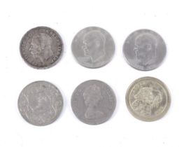 Six assorted coins. Including a 1935 .