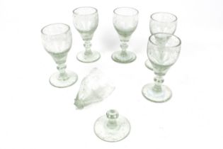 A set of six 19th century American green hand-blown glasses.