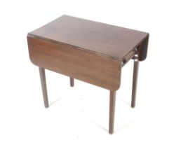 A Victorian mahogany drop-leaf side table. With a single drawer, on square tapered legs, H70.