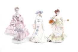 Two Coalport 'Femmes Fatales' ceramic figures and a Royal Worcester ceramic figure.