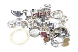 A miscellaneous collection of pewter and silverplated hollow wares.