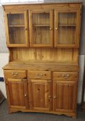 A contemporary pine and glazed kitchen two piece dresser.