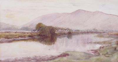 P Moore, 20th century, watercolour, 'Evening near Derwentwater'.