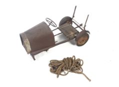 A vintage toy part pedal car. With metal bonnet, steering wheel and rear wheels, L92cm.