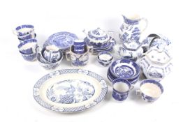 An assortment of 19th century and later blue and white transfer tea sets.