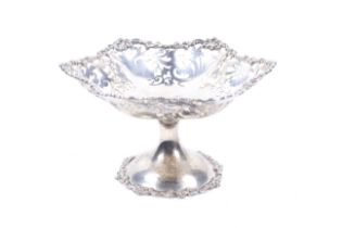 A silver shaped-hexagonal pedestal sweet dish.