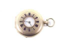 A late 19th century Swiss gold half-hunter cased fob watch.