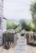 Andrea Brierley, 20th century, watercolour and gouache, view across the garden.