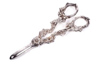 A pair of vintage silver vine-chased grape shears.