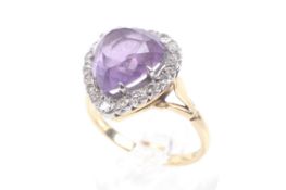 A vintage gold, amethyst & diamond heart-shaped cluster ring,