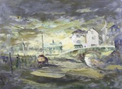 Jack R Mould (1925-1998) Cornish , Oil on canvas, ' Stormlight, Polperro', Signed lower right, 49.