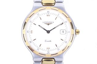 Longines, Conquest, a mid-size stainless steel and gilt quartz bracelet watch. Ref. L1.614.3, No.