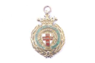 An early 20th century 15ct gold and polychrome enamel 'Northern Rugby Union' medallion.