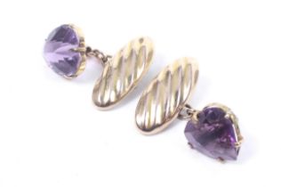 A pair of Victorian 9ct gold and later heart-shaped amethyst cufflinks.