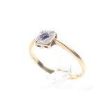 An Art Deco gold, sapphire and rose diamond square cluster ring.