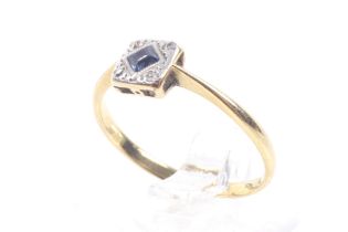 An Art Deco gold, sapphire and rose diamond square cluster ring.