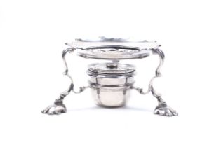 A George II silver brandy-pan stand and burner/lamp.