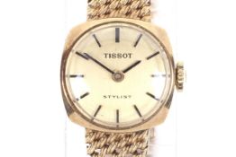 Tissot, Stylist, a lady's 9ct gold oblong bracelet watch, circa 1969.