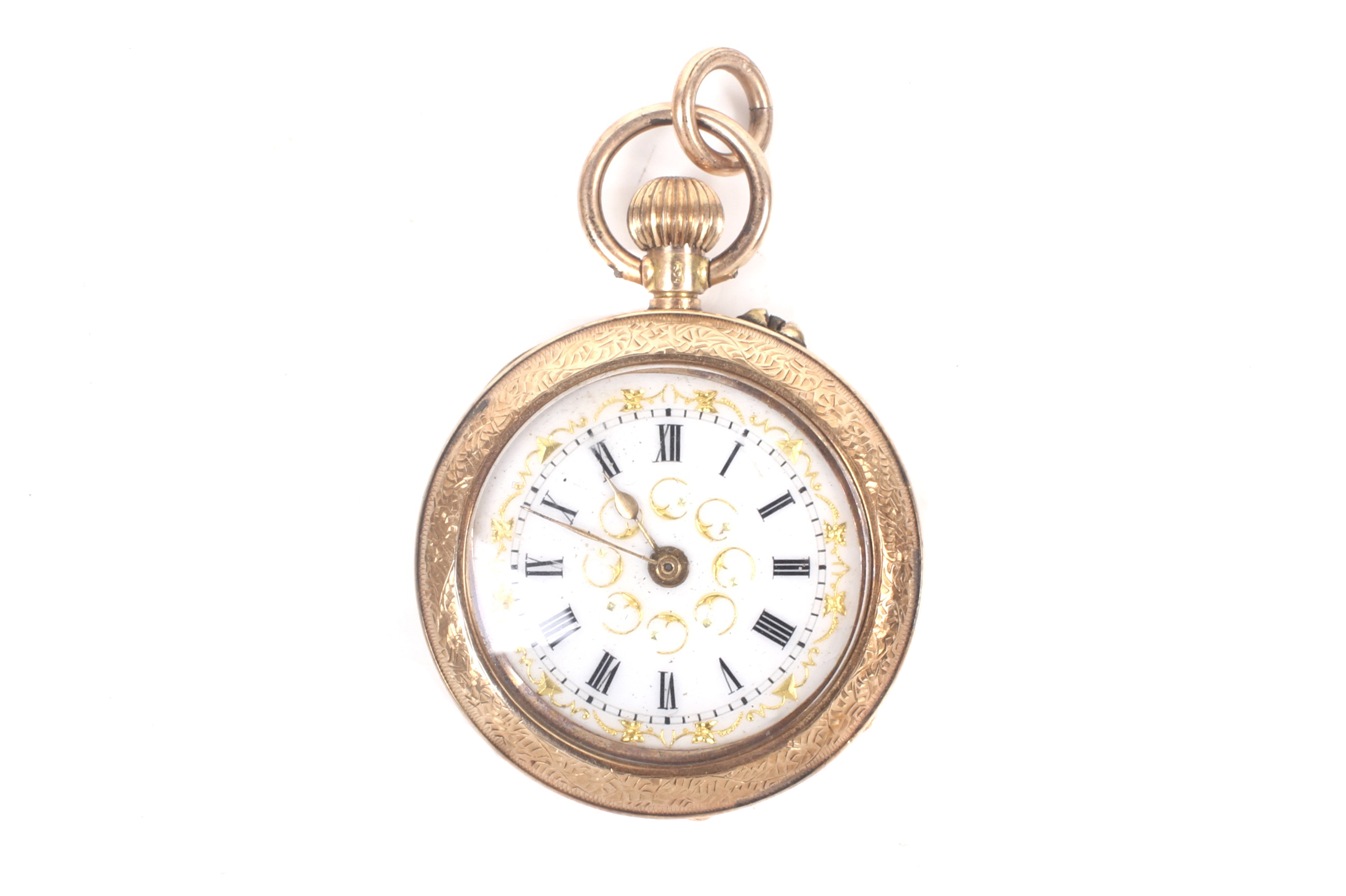 An early 20th century Swiss gold open face keyless fob watch.