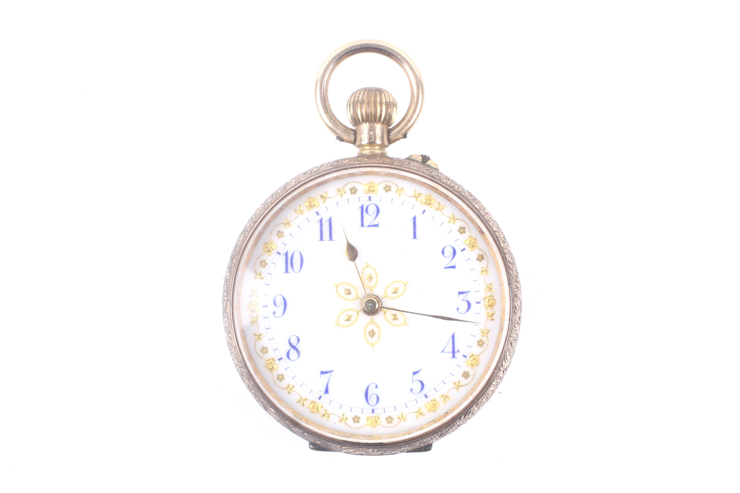 An early 20th century gold open face keyless fob watch.