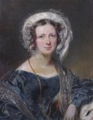 Circa 1835, English School, oil on board, portrait of a recently married young lady.