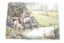 Eric Richard 'Dick' Sturgeon (1920-1999), original watercolour, 'Fishing for Tiddlers'.