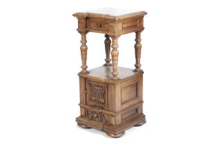 A 19th century walnut inverted breakfront bedside cabinet with marble top.