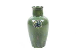 A Macintyre & Co Flammian ware green glaze pottery vase designed by William Moorcroft.