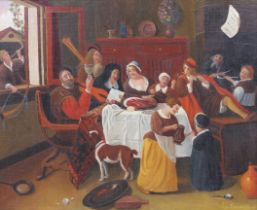 Van Conncijt (20th century, follower of Jan Steen), oil on canvas laid on board, interior scene.