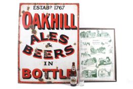 A vitreous enamel advertising sign for 'Oakhill Ales & Beers in bottle' and three items regarding