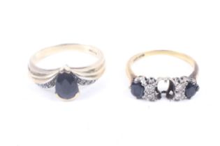 Two gold and gem set rings, Comprising; a mid-20th century sapphire and diamond ring,