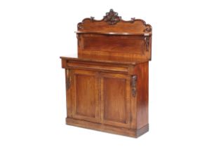 A Victorian mahogany chiffonier. With half cylinder moulded front drawer over double doors, H142.