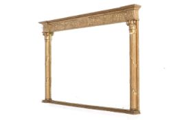 A late Victorian gilt overmantel bevelled mirror.
