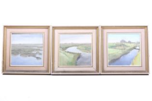 John Osborne (1939), a triptych of oils on board, views of lower East Anglian coasts.