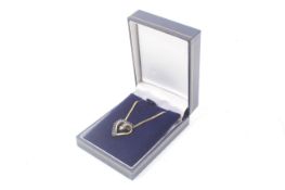 A vintage sapphire and diamond open-heart pendant, and chain.