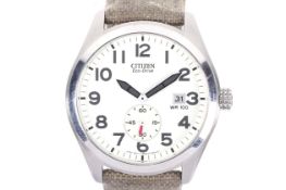 Citizen, Eco-Drive, a gentleman's military style stainless steel round wristwatch.
