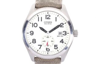 Citizen, Eco-Drive, a gentleman's military style stainless steel round wristwatch.