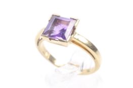 A vintage Continental square amethyst single stone ring.