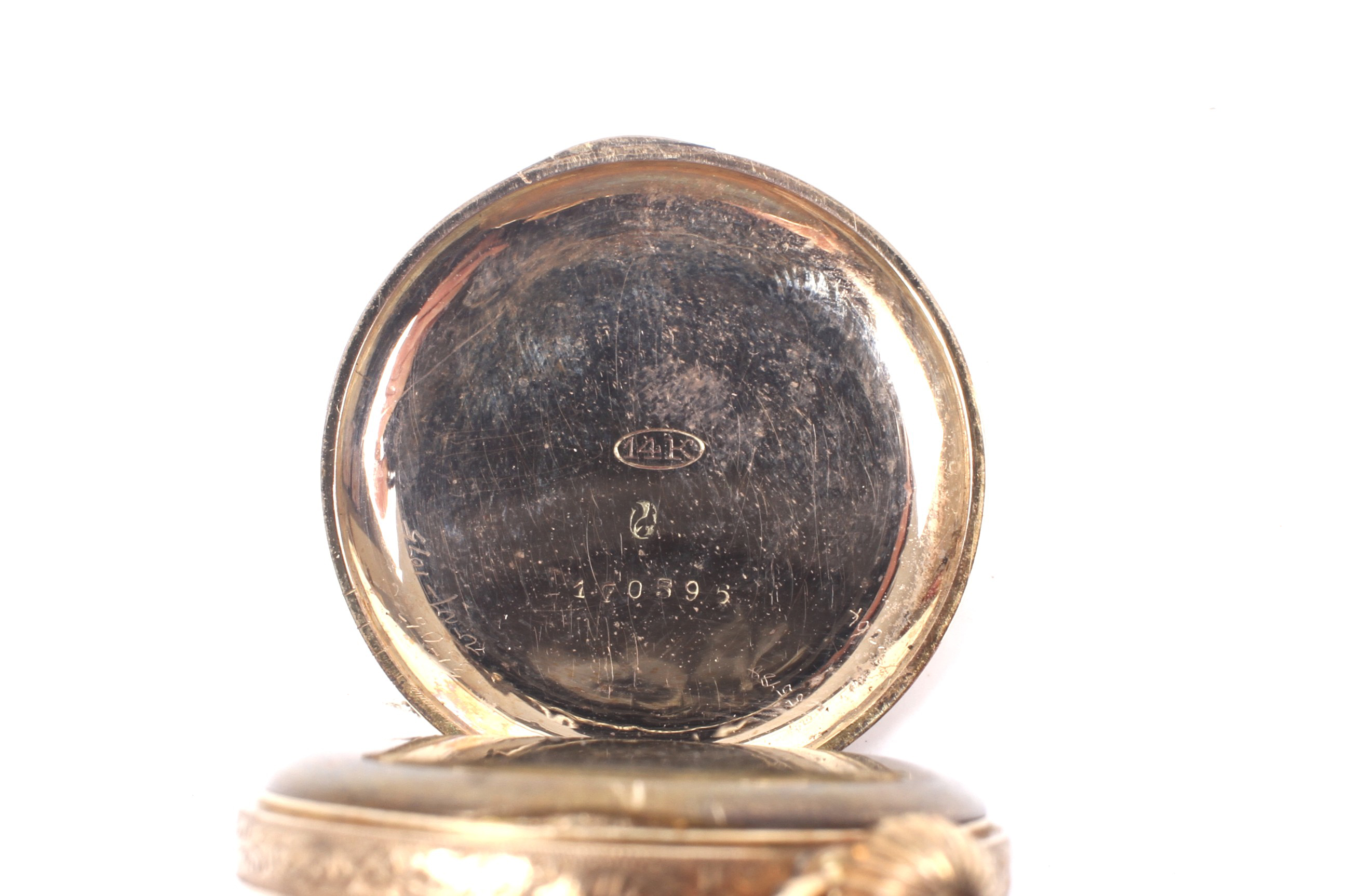 An early 20th century Swiss gold open face keyless fob watch. - Image 3 of 4