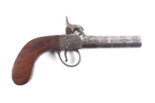 A circa 1860 percussion side hammer pocket pistol. With engraved sideplates.